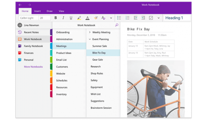 Panel de Microsoft OneNote