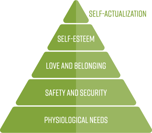 5 niveaus van Maslow's Pyramide van Maslow-behoeften