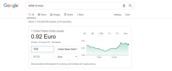 Google currency conversion