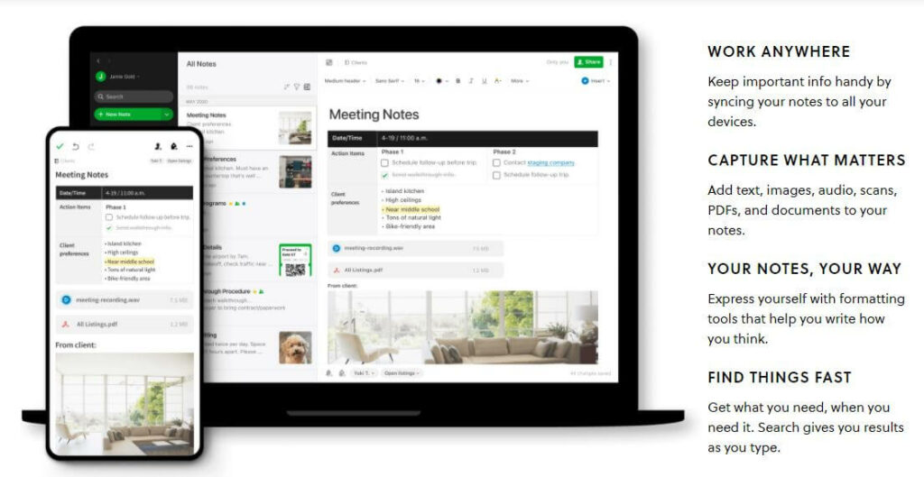 Evernote user interface