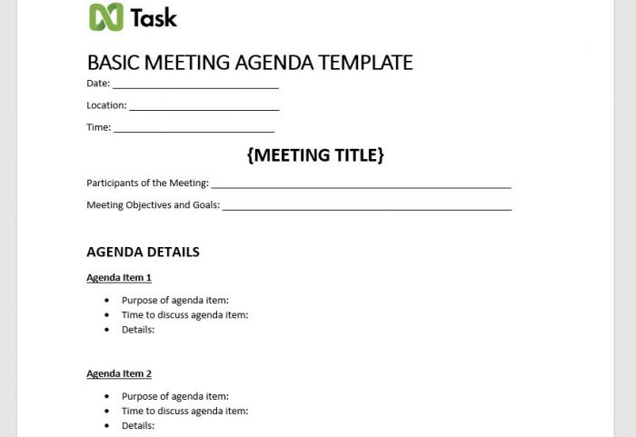 Basic Meeting Agenda Template