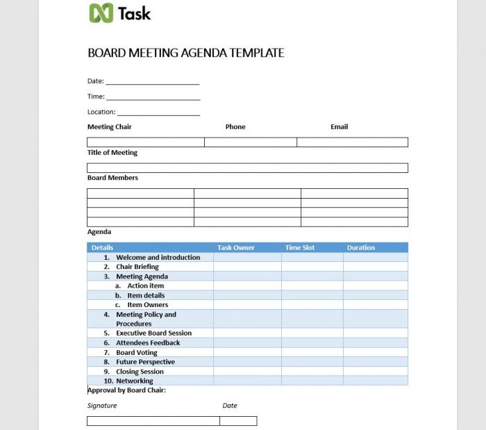 Board Meeting Agenda Template
