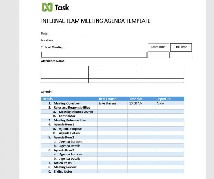 Internal Team Meeting Agenda Template