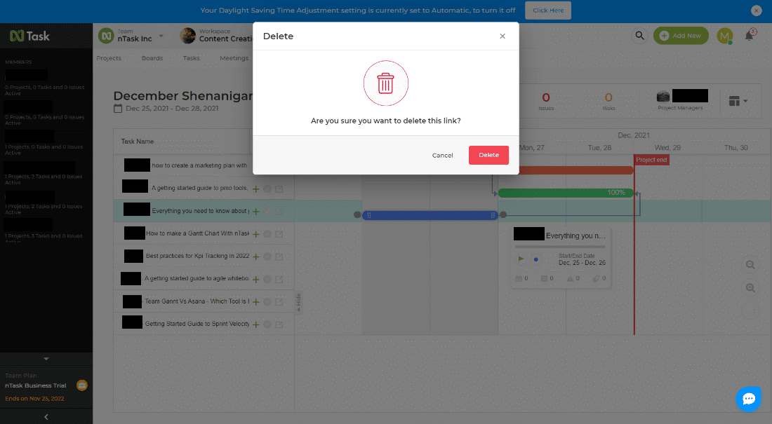 Remove task dependencies nTask