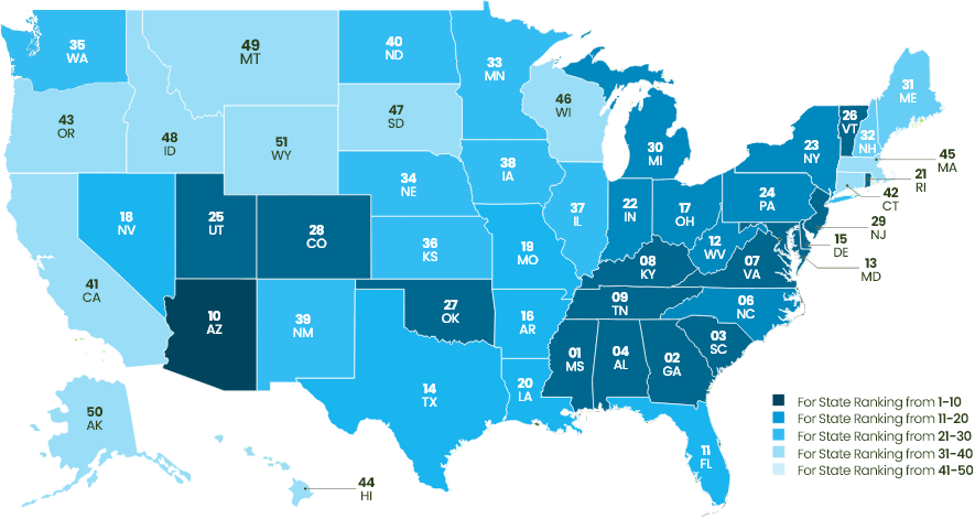 US Work Life Balance Map