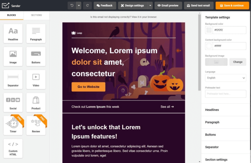 email template in Sender.net